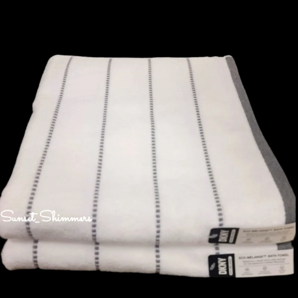 8pc DKNY White Dark Gray Dot Pin Stripe Bath / Hand / Washcloth Towel Set New